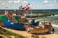 Fishing boats on the Baltic beach in ChÃâopy(West Pomeranian Voivodeship).